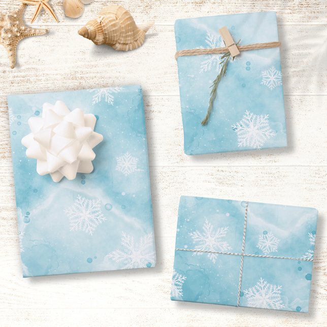 Hoja De Papel De Regalo Vacaciones de invierno elegantes Navidades de copo (Elegant Blue Snowflakes Wrapping Paper Sheets for Christmas and Winter Holidays)