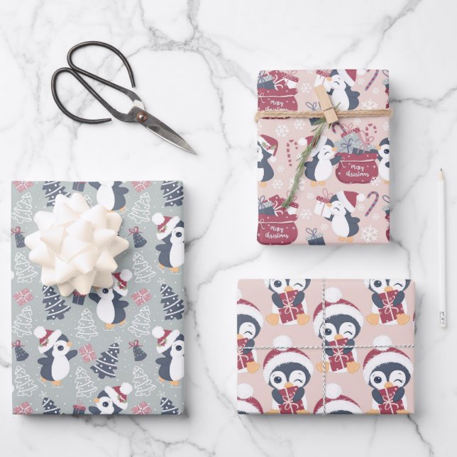 Hoja De Papel De Regalo Vacaciones de los Navidades de los pingüinos (Anverso)