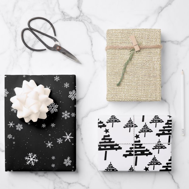 Hoja De Papel De Regalo Vacaciones de Navidades de copos de nieve de Árbol (Anverso)