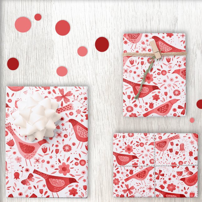 Hoja De Papel De Regalo Vacaciones de Navidades rojos de acuarela de pájar (Subido por el creador)