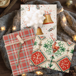 Hoja De Papel De Regalo Vacaciones De Vintage Plaid Y Navidades Bells