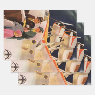 Hoja De Papel De Regalo Vacaciones familiares vintage en hidroavión con hé