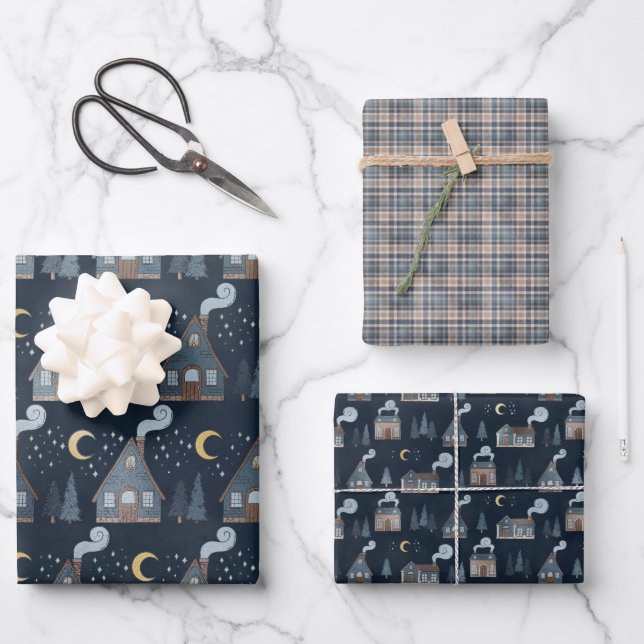 Hoja De Papel De Regalo Vacaciones nocturnas de invierno (Anverso)