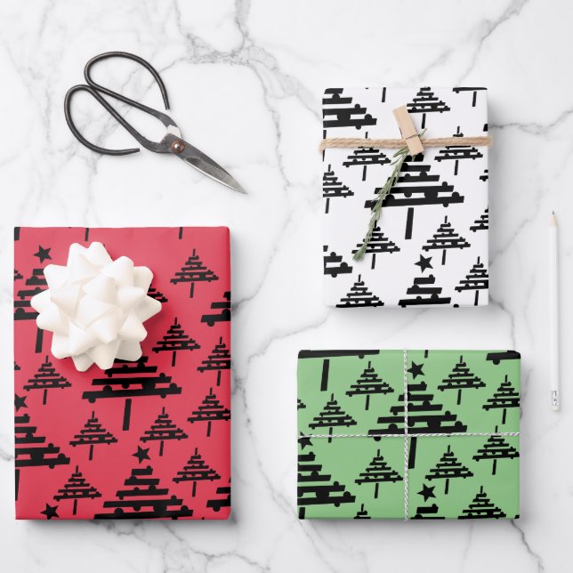 Hoja De Papel De Regalo Vacaciones simples del patrón del árbol de Navidad (Anverso)