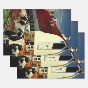 Hoja De Papel De Regalo Vacas lecheras Holstein vintage en la empresa agrí