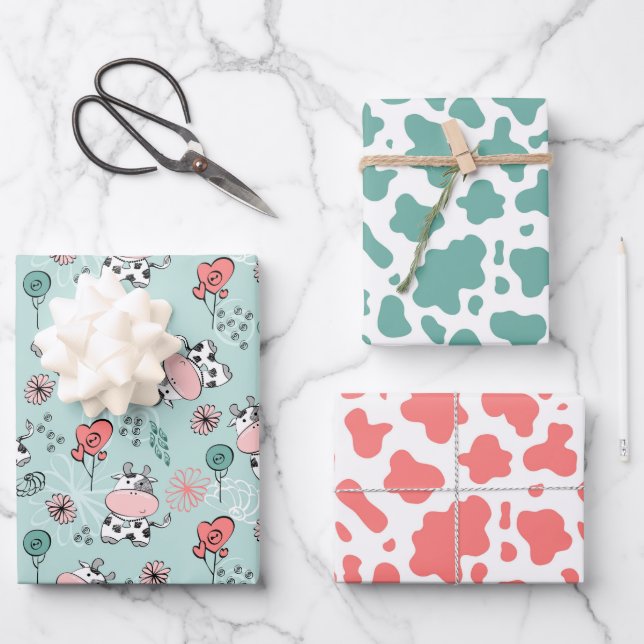 Hoja De Papel De Regalo Vacas personalizados e impresión de vacas (Anverso)