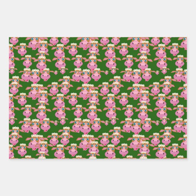 Hoja De Papel De Regalo Vacas rosadas (Anverso)