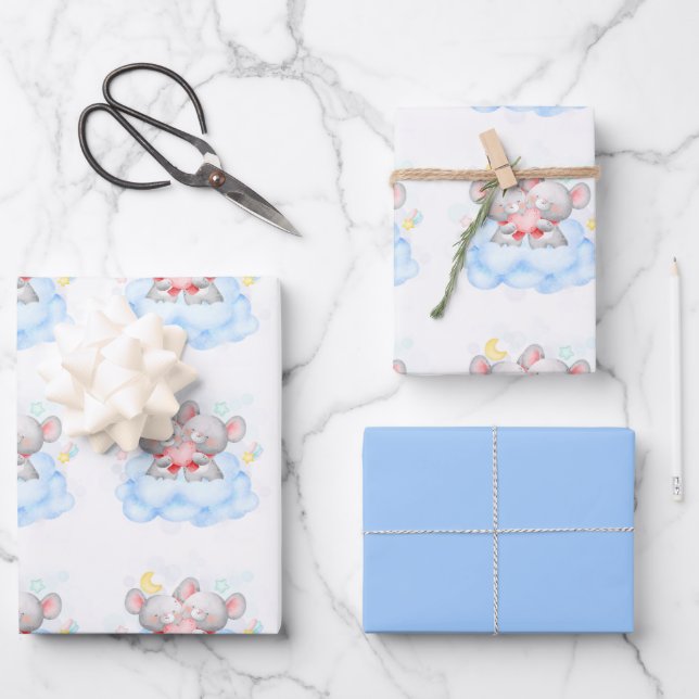 Hoja De Papel De Regalo Valentine Boy Cute Baby Mice (Anverso)