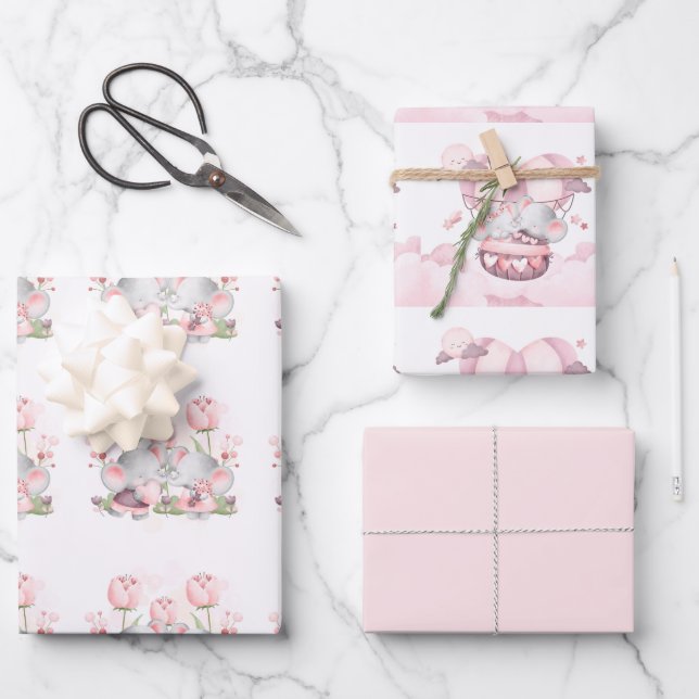 Hoja De Papel De Regalo Valentine Cute Baby Elephants (Anverso)