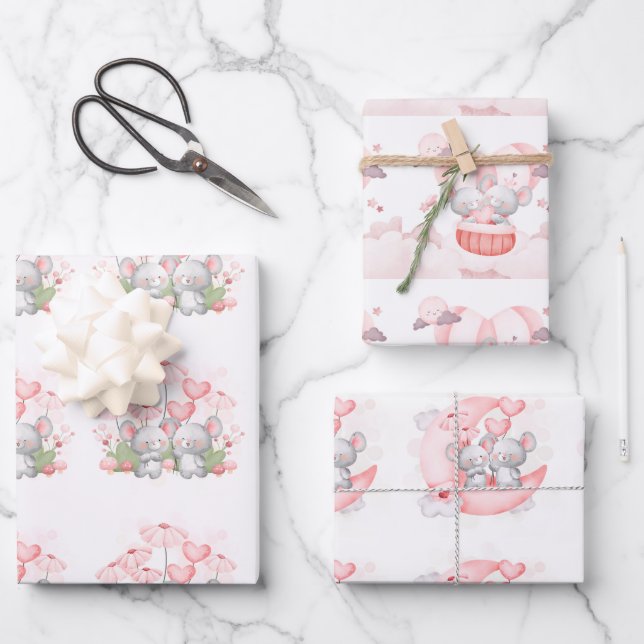 Hoja De Papel De Regalo Valentine Cute Baby Mice (Anverso)
