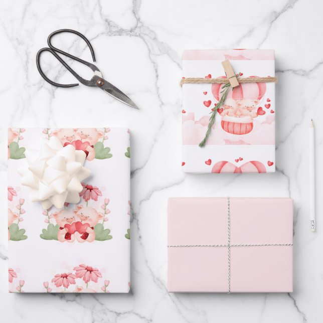 Hoja De Papel De Regalo Valentine Cute Baby Piglets (Anverso)