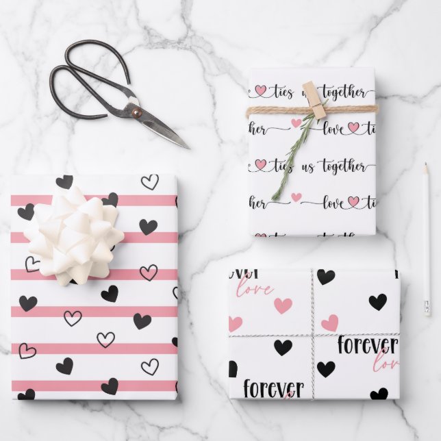 Hoja De Papel De Regalo Valentine Love Hearts Nos amarra para siempre (Anverso)