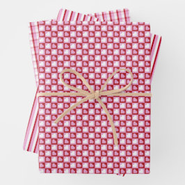 Hoja De Papel De Regalo Valentine’s Day Red Pink Hearts Stripes Pattern 