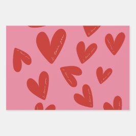 Hoja De Papel De Regalo Valentine's Day Modern Red & Pink Hearts Script