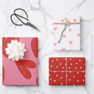 Hoja De Papel De Regalo Valentine's Day Modern Red & Pink Hearts Script