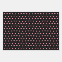 Hoja De Papel De Regalo Valentines Heart on Black and on White with Pink