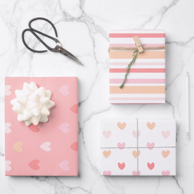 Hoja De Papel De Regalo Valentine's Hearts Wrapping Paper (Anverso)