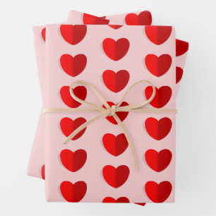 Hoja De Papel De Regalo Valentines Red Heart Pattern Light Pink