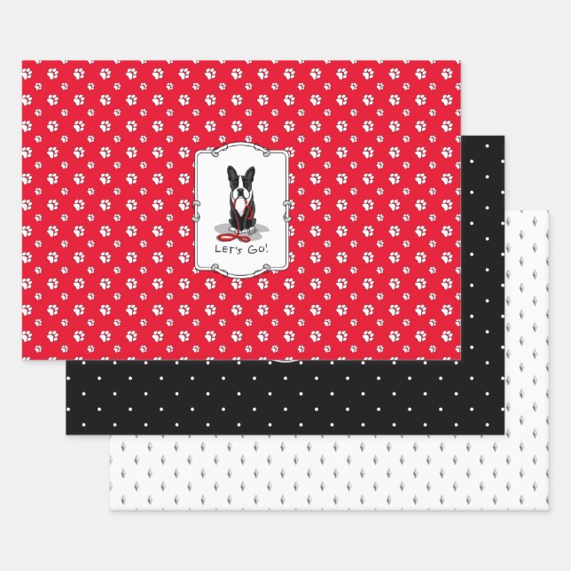 Hoja De Papel De Regalo ¡Vamos! Perro del terror de Boston (negro) Gracios (Set)