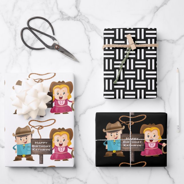 Hoja De Papel De Regalo Vaquera y vaquero personalizados (Anverso)