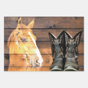 Hoja De Papel De Regalo Vaquero Caballo bota junta militar