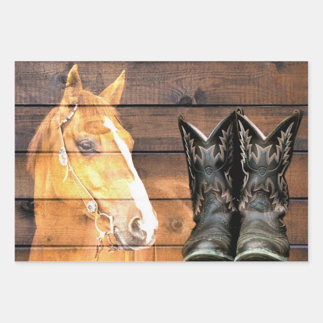 Hoja De Papel De Regalo Vaquero Caballo bota junta militar (Anverso)