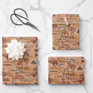 Hoja De Papel De Regalo Vaquero de Rodeo Occidental con Pistola 6 Tiros