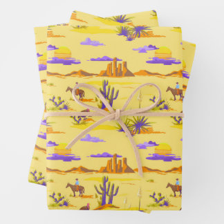 Hoja De Papel De Regalo Vaquero del Desierto Occidental Caballo Mesa Cactu