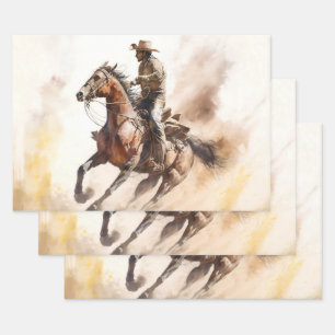Hoja De Papel De Regalo Vaquero occidental polvoriento a lomos de mustang