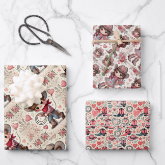 Hoja De Papel De Regalo Vaquero y gallina de San Valentín