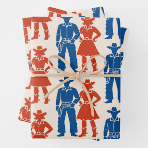 Hoja De Papel De Regalo Vaquero y Vaquera Americana