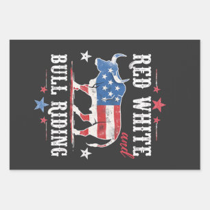 Hoja De Papel De Regalo Vaqueros estadounidenses rojos de blanco y toro