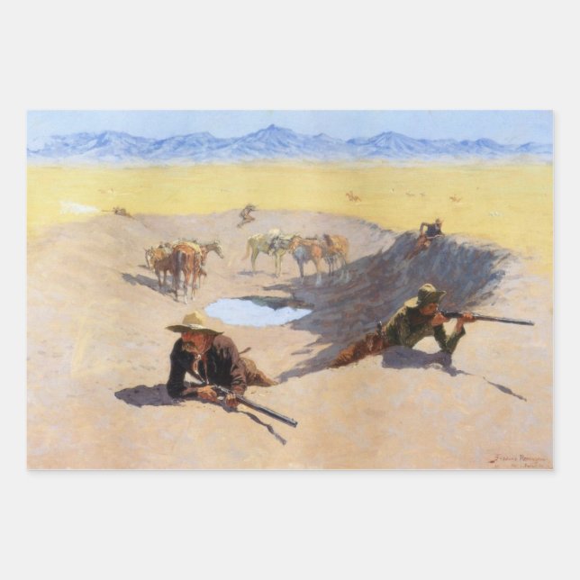 Hoja De Papel De Regalo Vaqueros peleando por el agujero de agua (Anverso)