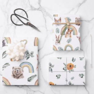 Hoja De Papel De Regalo Vegetación de Woodland   Animales forestales y arb