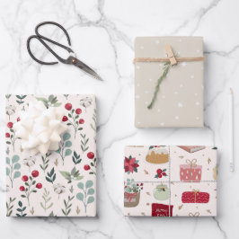 Hoja De Papel De Regalo Vegetación navideña Berries Stars Country