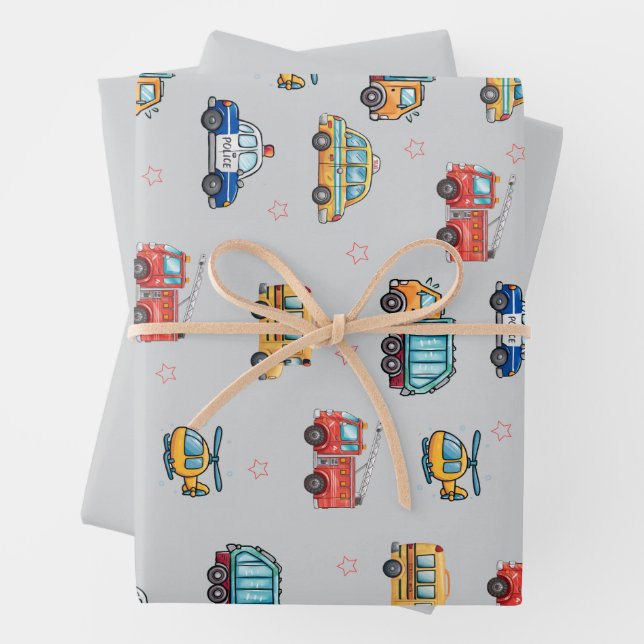 Hoja De Papel De Regalo Vehículos de servicio lindos  (In situ)