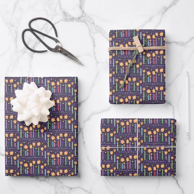Hoja De Papel De Regalo Velas de cumpleaños de la hija (Anverso)