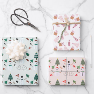 Hoja De Papel De Regalo Velas de nieve de árboles de Navidad presentan Nav