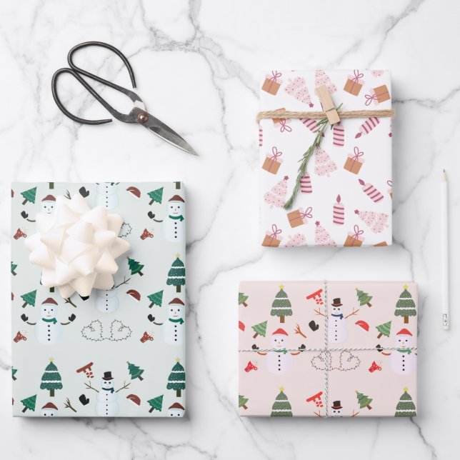 Hoja De Papel De Regalo Velas de nieve de árboles de Navidad presentan Nav (Anverso)