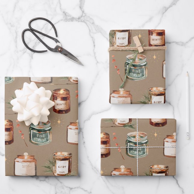Hoja De Papel De Regalo Velas rusticas de Kraft Navidades (Anverso)