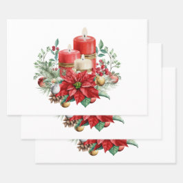 Hoja De Papel De Regalo Velas y Navidades de Poinsettia Bouquet