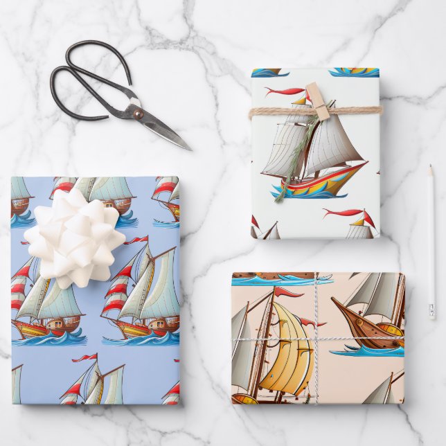 Hoja De Papel De Regalo Veleros En El Mar (Anverso)