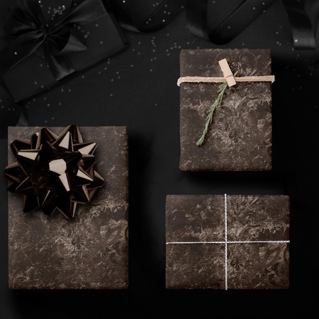 Hoja De Papel De Regalo Velvety Bronze Damask | Grunge barroco marrón (Subido por el creador)