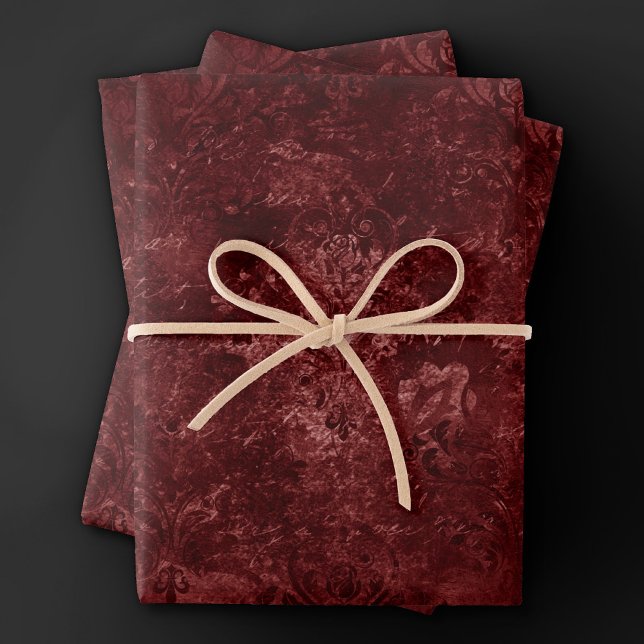 Hoja De Papel De Regalo Velvety Henna Damask | Grunge con angustia roja (Subido por el creador)
