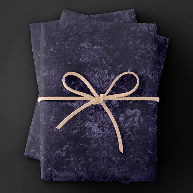 Hoja De Papel De Regalo Velvety Midnight Damask | Grunge índigo morado (Subido por el creador)