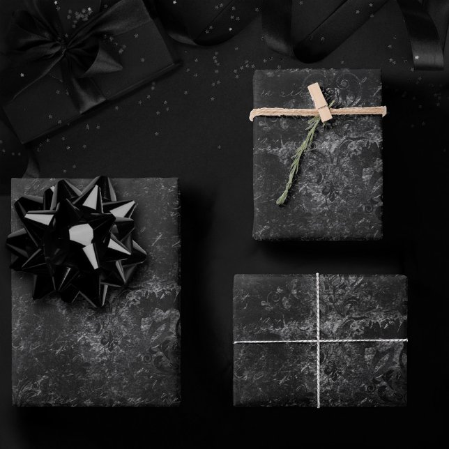 Hoja De Papel De Regalo Velvety Onyx Damask | Black Vampy Grunge Baroque (Subido por el creador)