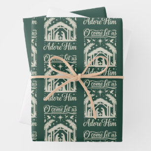 Hoja De Papel De Regalo Venid Adoremosle Belén Cristiano 