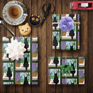 Hoja De Papel De Regalo Ventana de visualización de gato negro