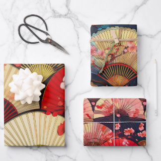 Hoja De Papel De Regalo Ventiladores y flores