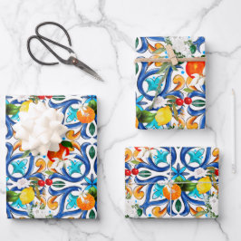 Hoja De Papel De Regalo Verano, baldosas sicilianas, mayólica, cerámica